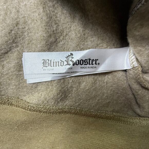 Blind Rooster Koi Fish Embroidered Sweatshirt Tan Fleece Lined Crewneck Size L - Picture 8 of 11